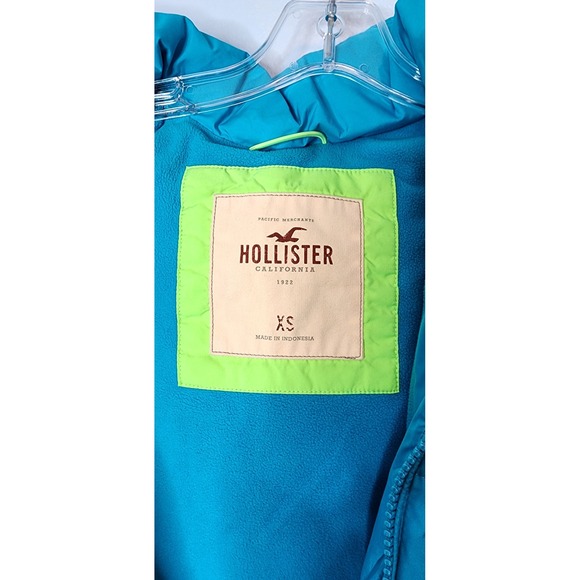 Hollister Puffer Vest Teal Hermosa Logo Hooded Women's XS Lightweight Fleece - Picture 3 of 9